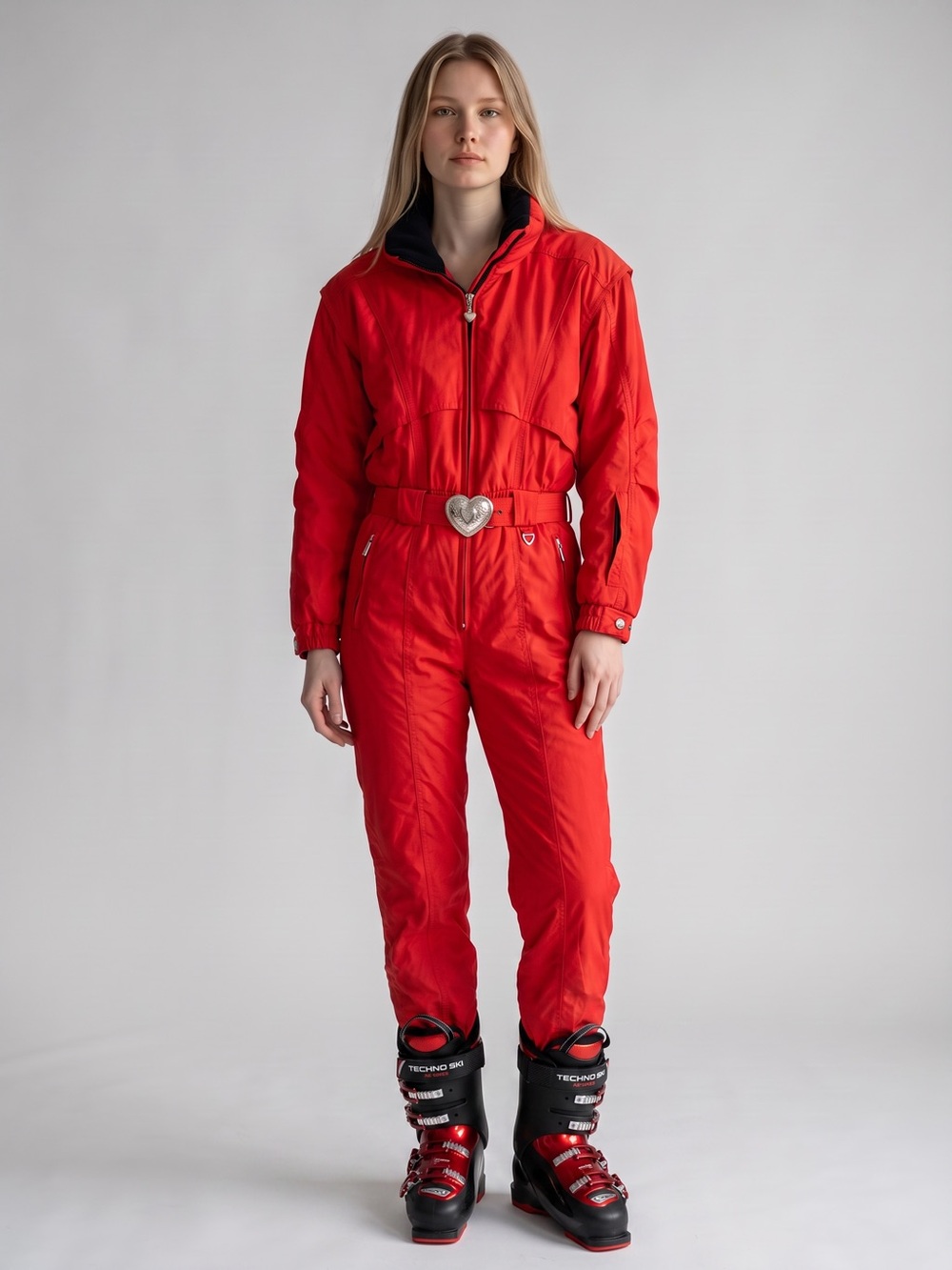 Vintage Obermeyer Snapdragon One Piece Ski Suit Red Black Heart Belt Retro 80s